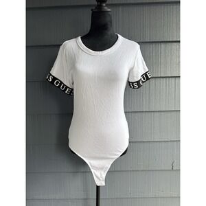 GUESS Women's Short Sleeve White Body Suit With Stretchy Band On‎ Arms Size XL!